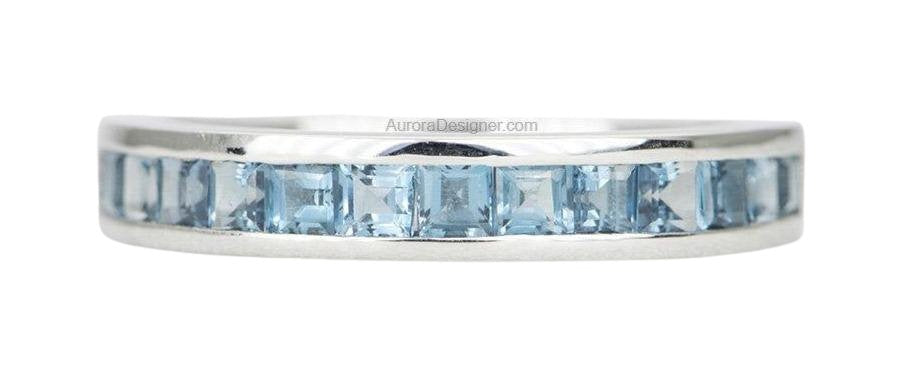 Square London Blue Topaz Channel Set Wedding Band 14K 18K Gold Platinum Half Eternity Ring AD1547 Aurora Designer
