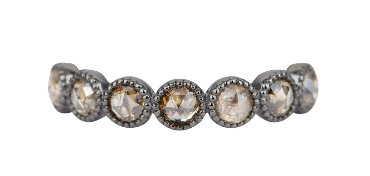 Rosecut Champagne Diamond 14k Gold Full Half Eternity Wedding Band Brown Milgrain Bezel Set AD1599B Aurora Designer