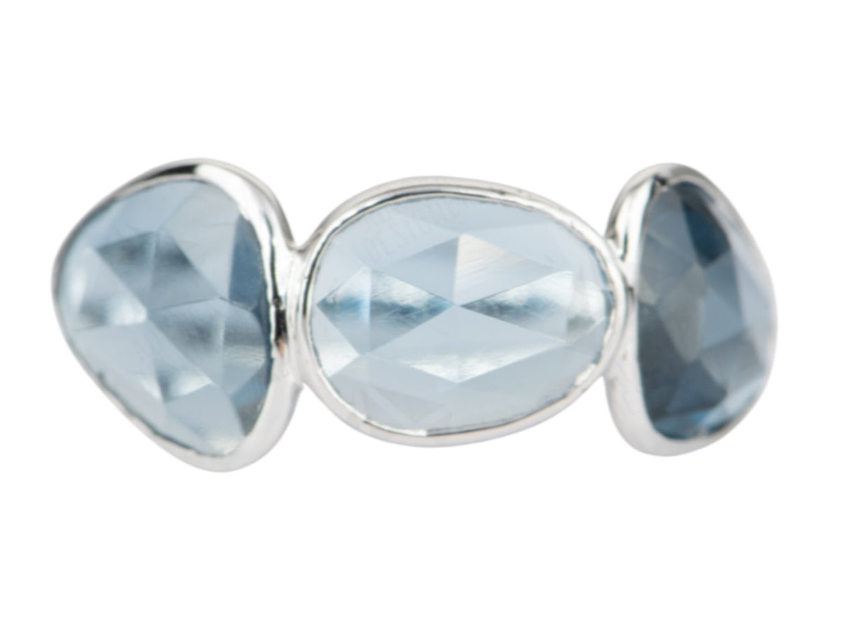 Rose Cut London Blue Topaz Ring 14K White Gold Half Eternity Wedding Band Bezel Set Unique AD1671L Aurora Designer