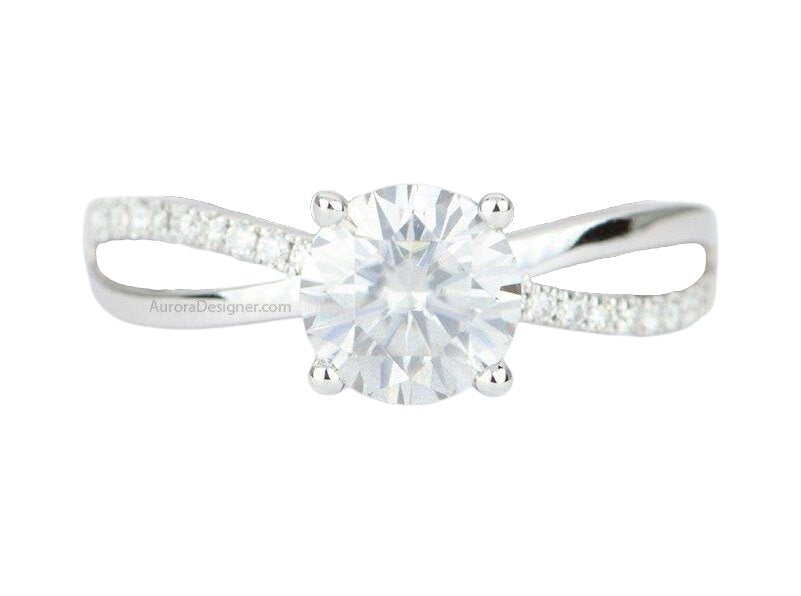 One-Carat Moissanite Engagement Ring Set 14K Gold 4-Prong AD1675 Aurora Designer