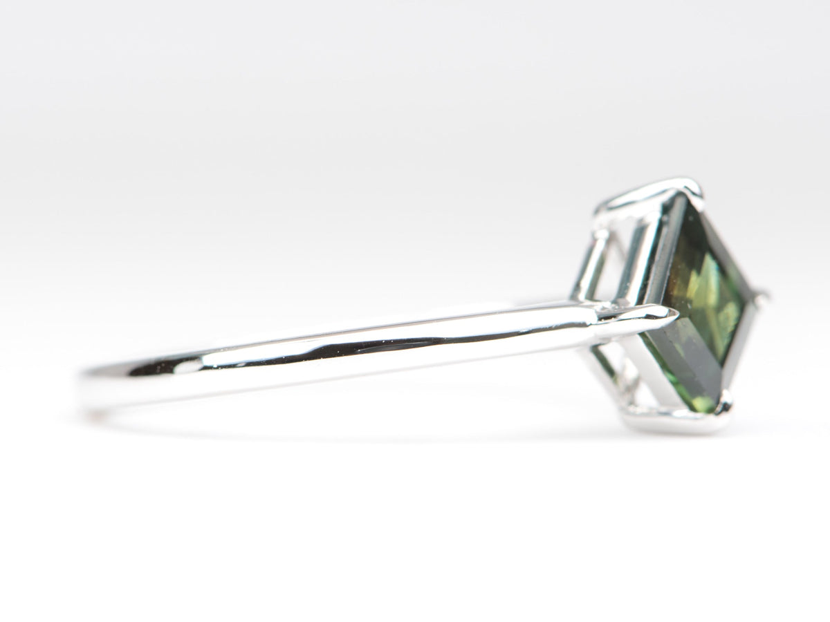 1.05ct Geometric Green Sapphire Engagement Ring 14K White Gold AD1686-53 Aurora Designer