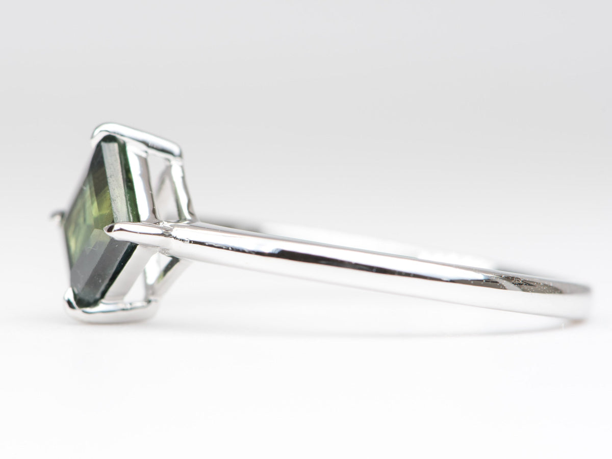 1.05ct Geometric Green Sapphire Engagement Ring 14K White Gold AD1686-53 Aurora Designer