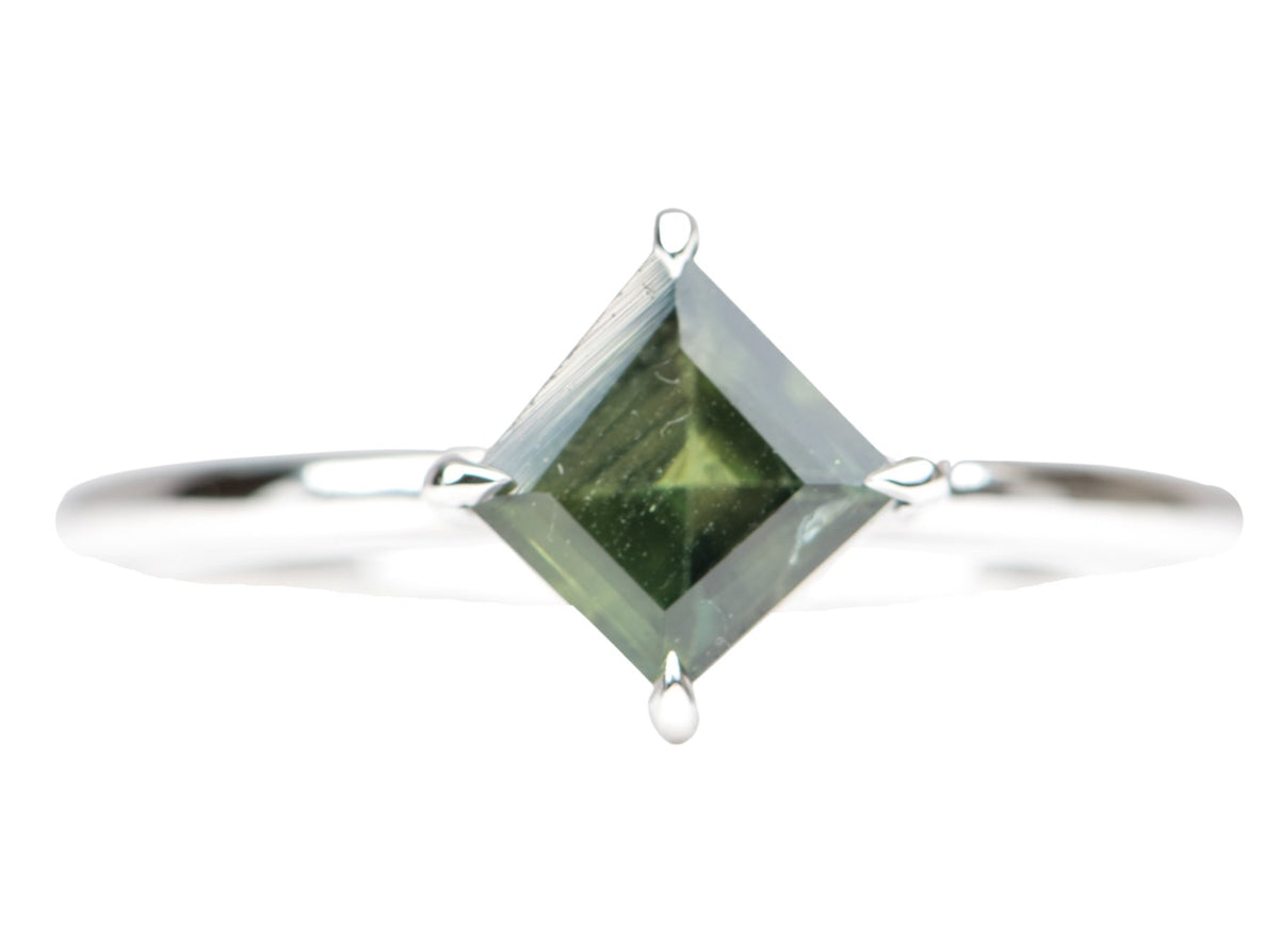 1.05ct Geometric Green Sapphire Engagement Ring 14K White Gold AD1686-53 Aurora Designer