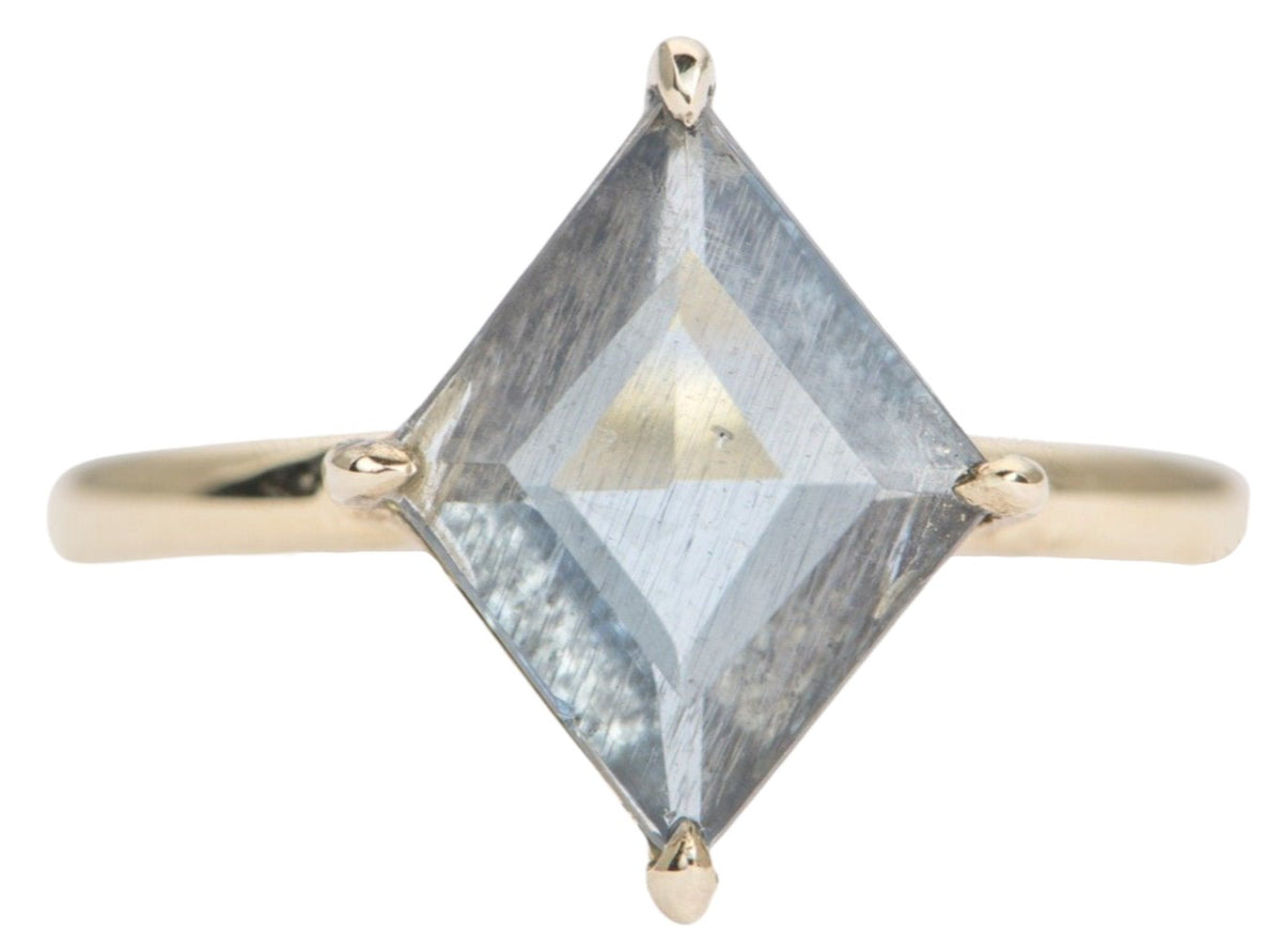 2.09ct Kite Shape Moss Aquamarine 14K Yellow Gold Engagement Ring OOAK Unique Alternative AD1686-36 Aurora Designer