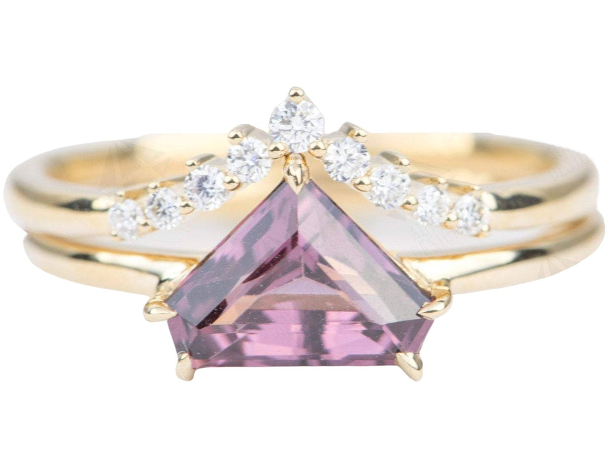 Shield Shape Spinel 14K Yellow Gold Engagement Ring Bridal Set Matching Diamond Wedding AD1686S-4 Aurora Designer