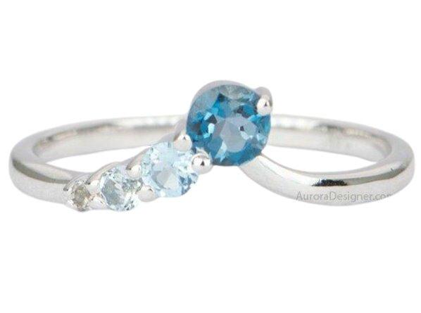Blue Topaz Ring 14K Gold Gradient Colors OmbrÃ© Curve Contoured Crown Unique Wedding Band AD1694 Aurora Designer