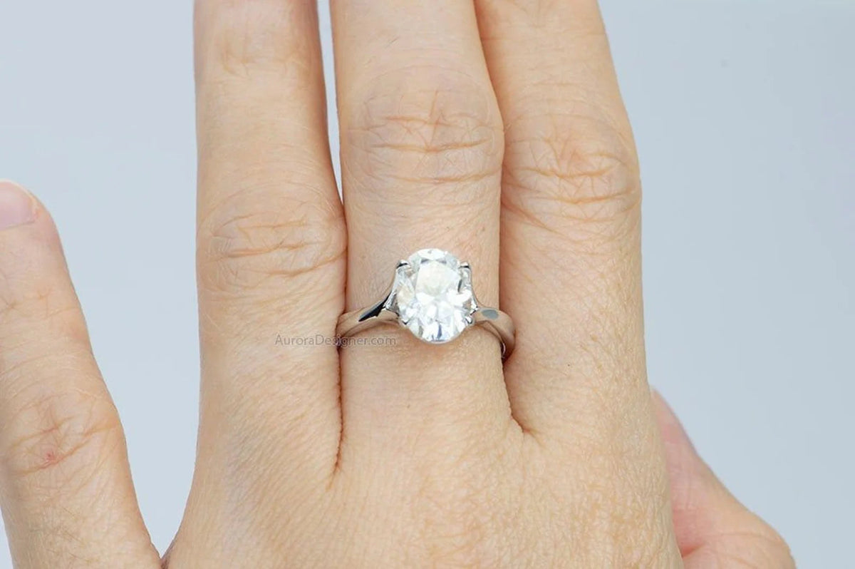 9*7mm Oval Moissanite Engagement Ring 14K Gold 4-Prong Solitaire AD1711 Aurora Designer