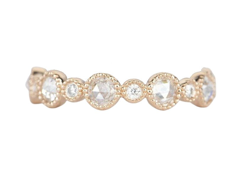 Rosecut and Brilliant Cut Moissanite Ring 14k Gold Full Half Eternity Wedding Band AD1780 Aurora Designer