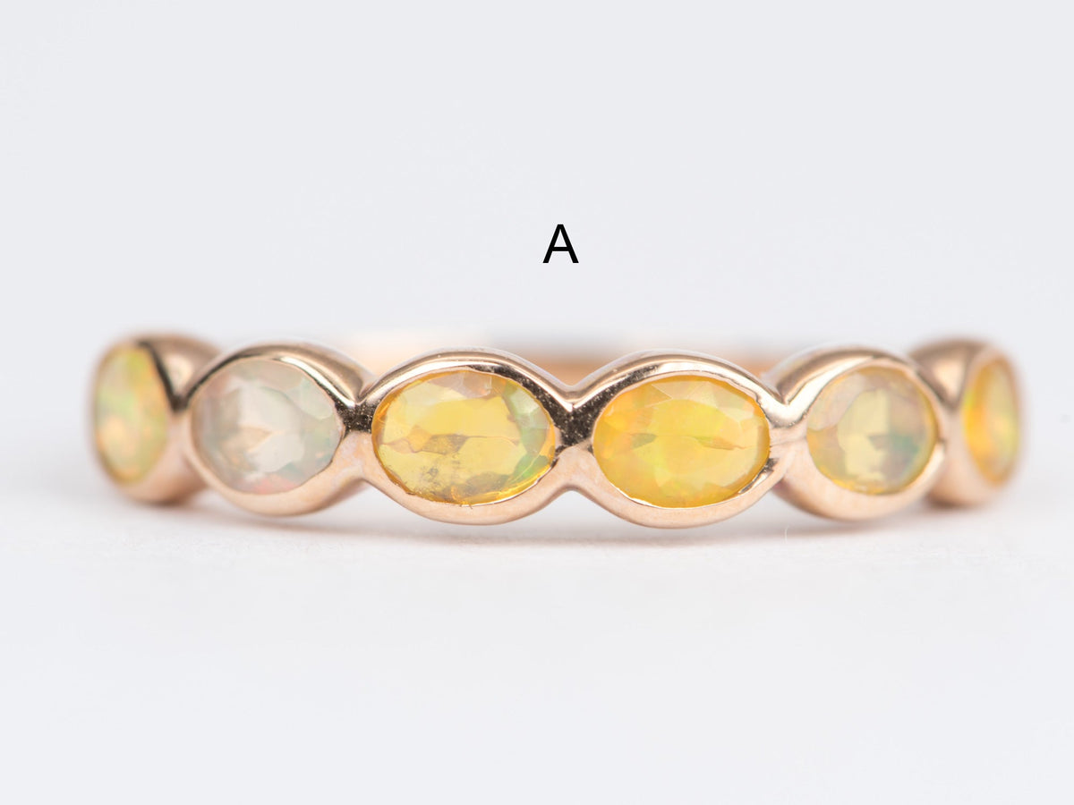 Oval Ethiopian Opal Milgrain Bezel Set Wedding Band 14K Gold AD1796 Aurora Designer