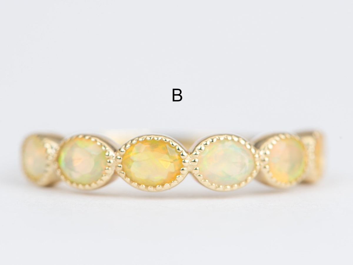 Oval Ethiopian Opal Milgrain Bezel Set Wedding Band 14K Gold AD1796 Aurora Designer