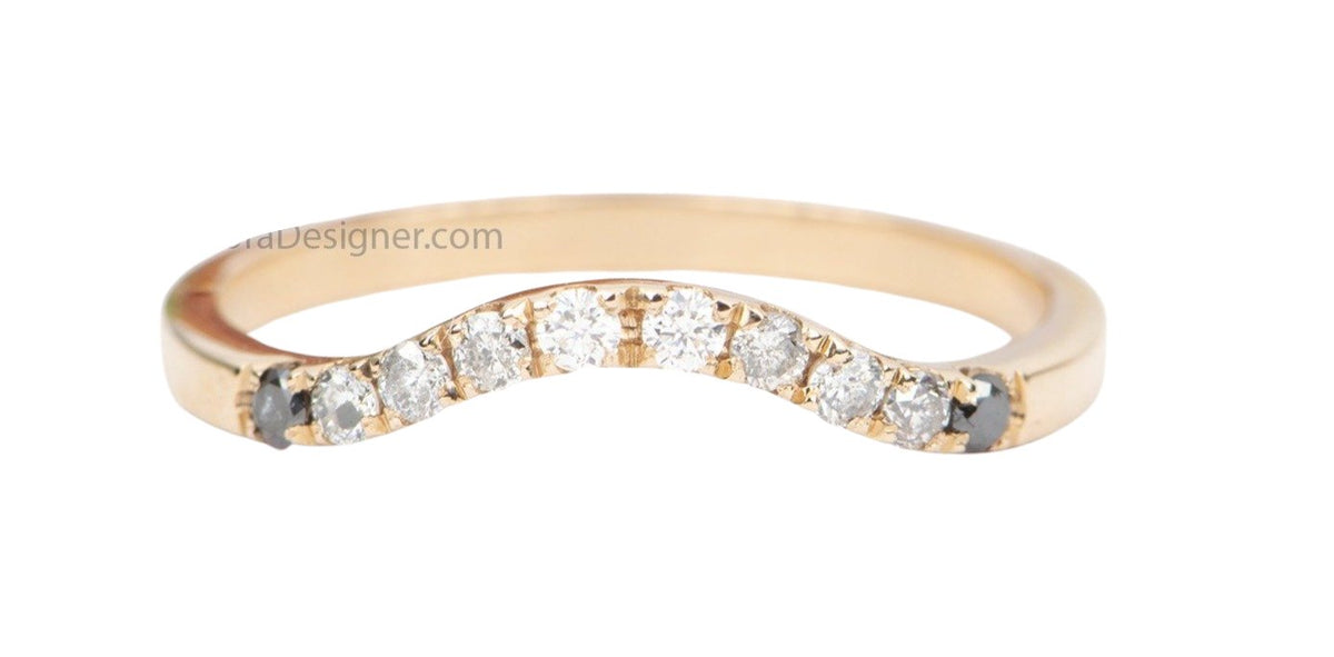 Ombré Diamond Curved Wedding Band 14K Gold Black Gray White Unique Ring Guard Enhancer AD1802 Aurora Designer
