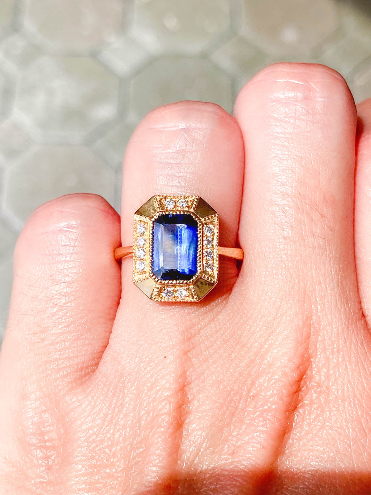 2.25ct Unicorn Sapphire with Diamond Halo Engagement Ring 14K Gold AD1813 Aurora Designer