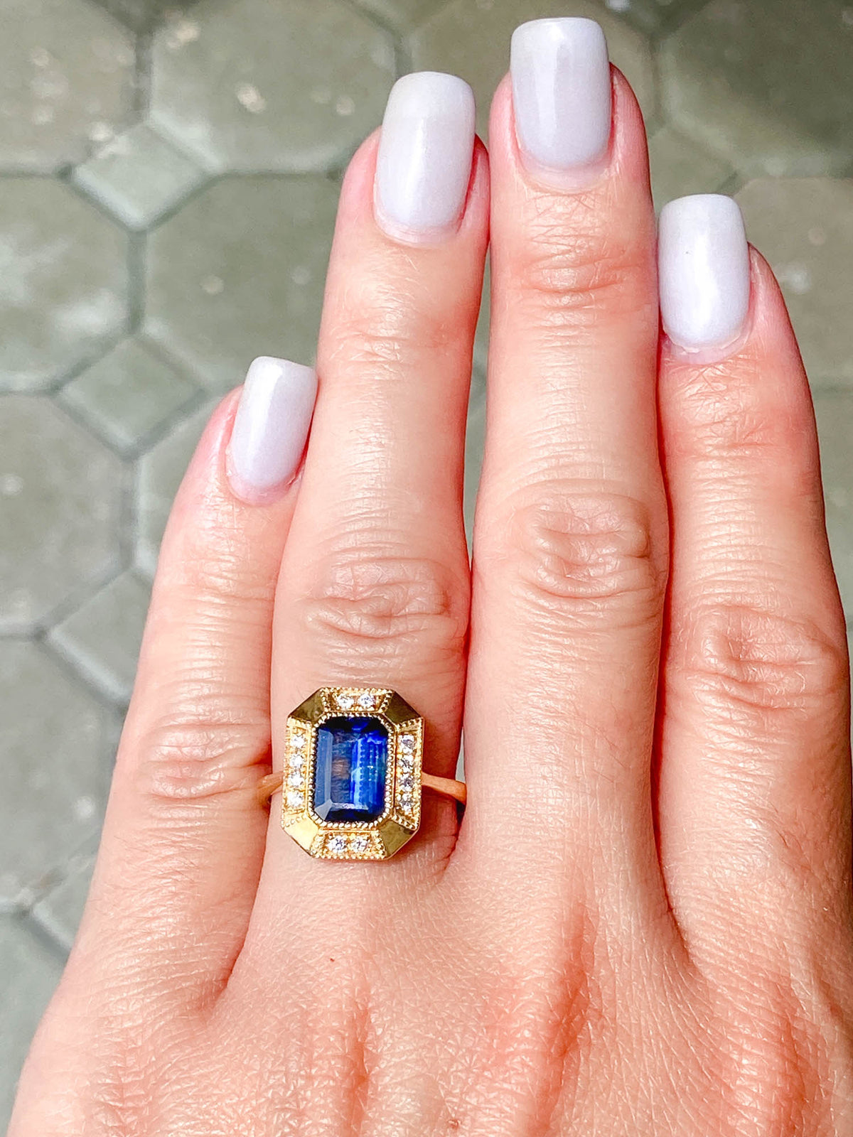 2.25ct Unicorn Sapphire with Diamond Halo Engagement Ring 14K Gold AD1813 Aurora Designer