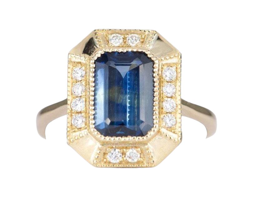 2.25ct Unicorn Sapphire with Diamond Halo Engagement Ring 14K Gold AD1813 Aurora Designer