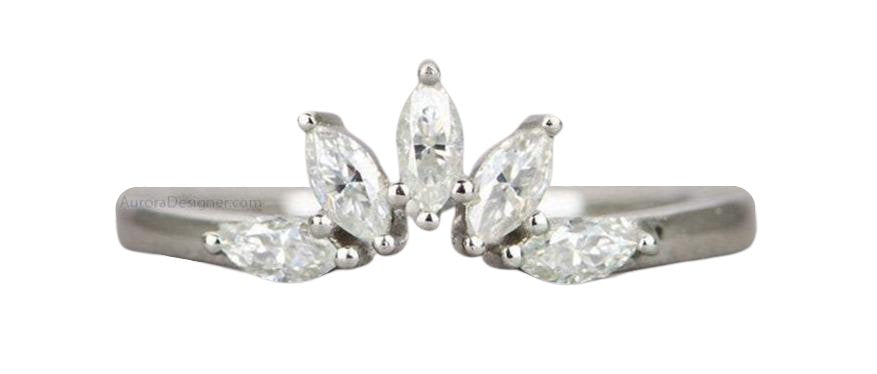 Five Marquise Moissanite Crown Ring 14K 18K Gold Platinum PT950 Wedding Band AD1831 Aurora Designer
