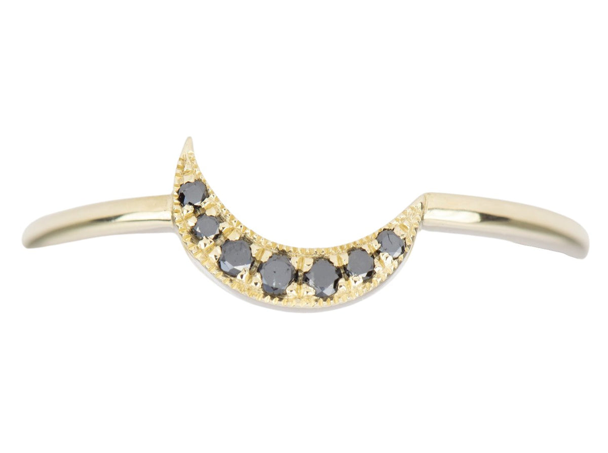 Black Diamond Moon Crescent Wedding Band 14K Gold Stacking Ring Stackable Rings Enhancer AD1880 Aurora Designer