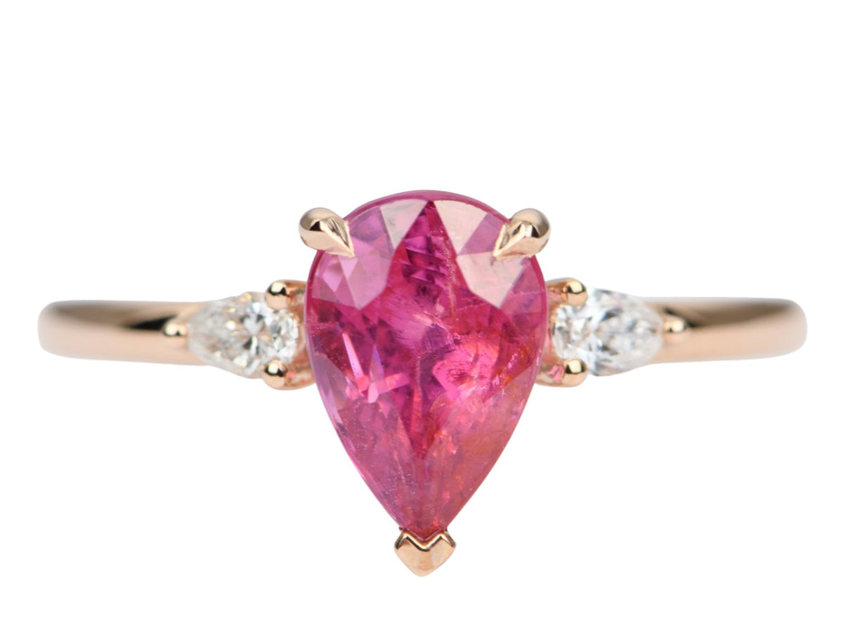1.96ct Mahenge Spinel Pear Shape Diamond Sides Engagement Ring 14K Rose Gold AD1895-1 Aurora Designer
