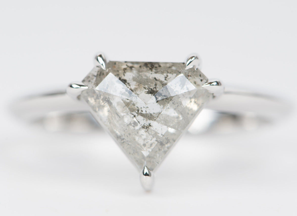 1.92ct Shield Shape Salt and Pepper Diamond 14K White Gold Engagement Ring Knife Edge Band AD1896-6 Aurora Designer