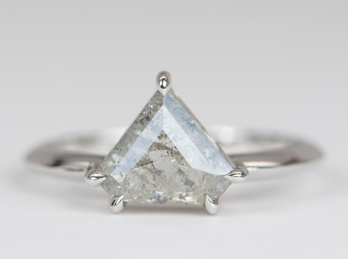 1.92ct Shield Shape Salt and Pepper Diamond 14K White Gold Engagement Ring Knife Edge Band AD1896-6 Aurora Designer