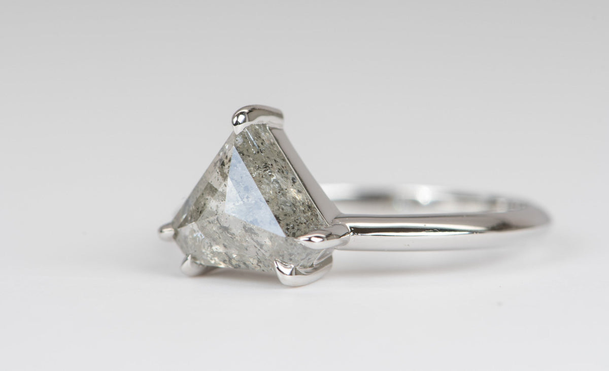 1.92ct Shield Shape Salt and Pepper Diamond 14K White Gold Engagement Ring Knife Edge Band AD1896-6 Aurora Designer