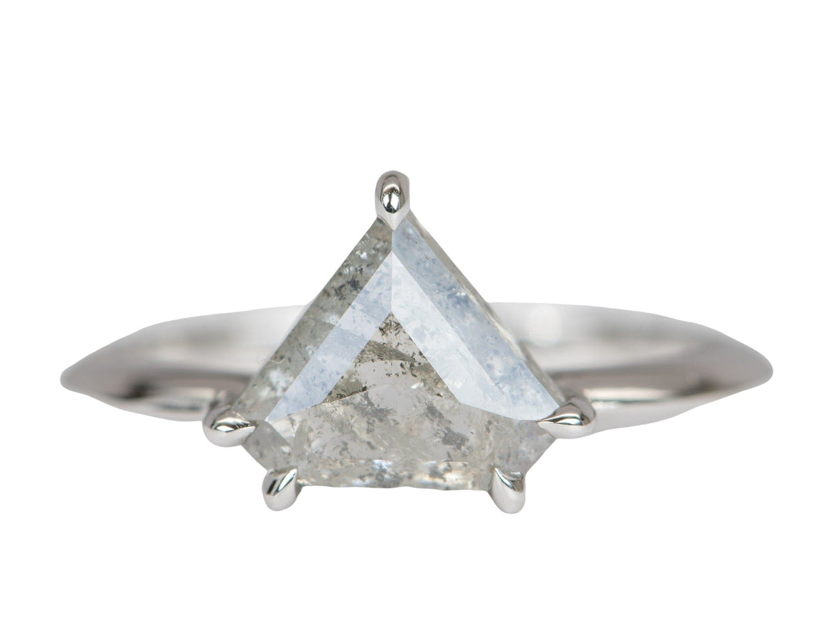 1.92ct Shield Shape Salt and Pepper Diamond 14K White Gold Engagement Ring Knife Edge Band AD1896-6 Aurora Designer