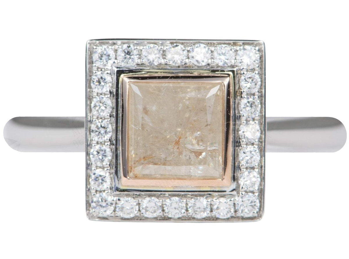 1.09ct Princess Cut Champagne Diamond with Halo 14K White Gold Engagement Ring AD1920-2 Aurora Designer