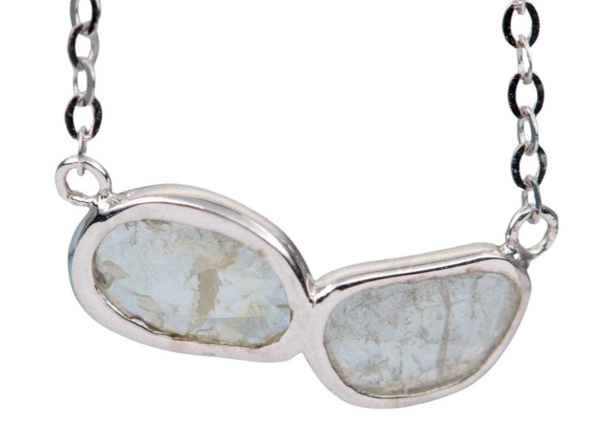 Dual Diamond Slice Necklace 14K White Gold Pendant Bezel Set Rustic Chic Boho Gift Salt and AD1932 Aurora Designer