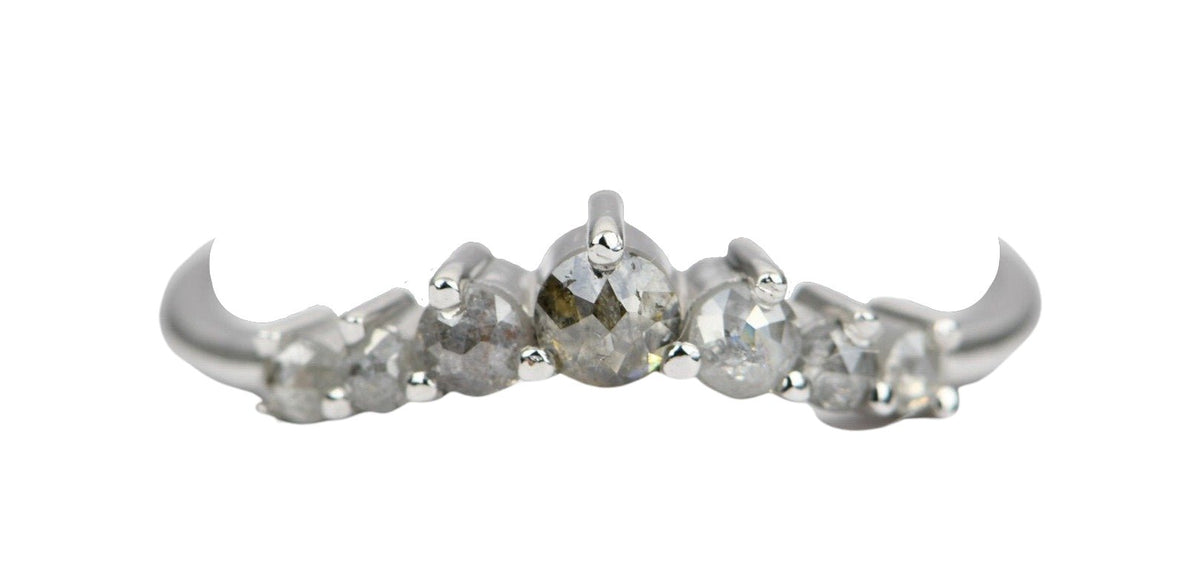 Salt and Pepper Diamond 14K Gold Unique Wedding Band Curve Crown Tiara Ring Guard Enhancer AD1942 Aurora Designer
