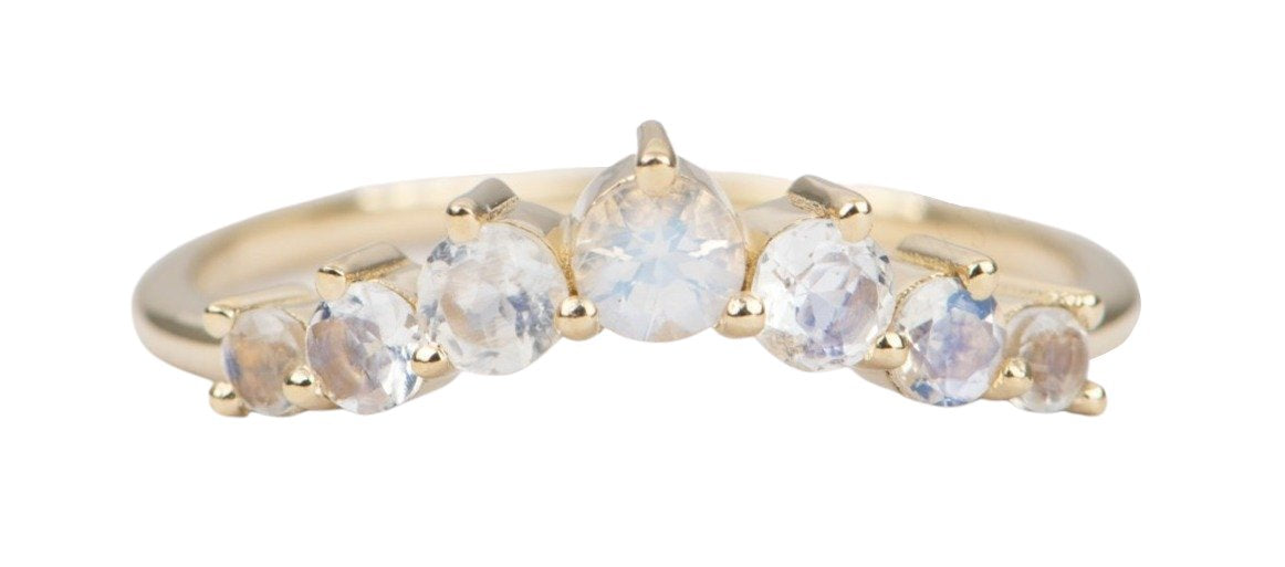 Rainbow Moonstone 14K Gold Wedding Band Curve Crown Tiara Ring Stacking Rings Stackable AD1942M Aurora Designer