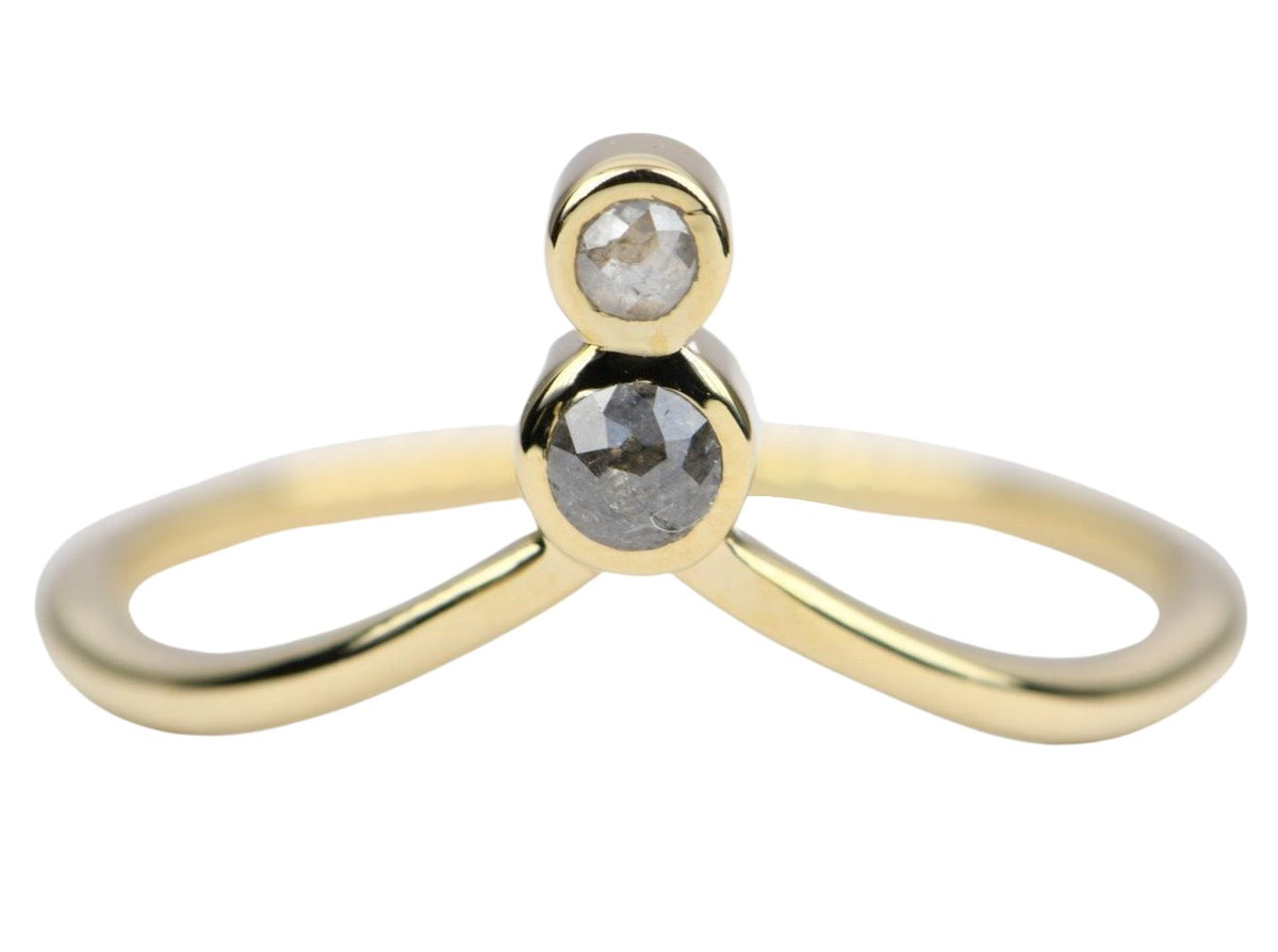 Salt and Pepper Diamond 14K Gold Unique Wedding Band Curve Crown Tiara Ring Guard Enhancer AD1950 Aurora Designer