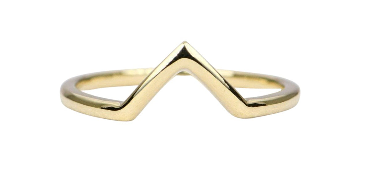 1.5mm Wide Plain Gold Curve Wedding Band 14K Gold Chevron V-Shape Contour Contoured AD1959 Aurora Designer