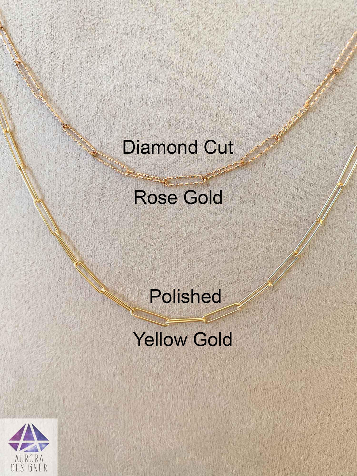 Paper Clip Solid 14K Gold Necklace Bracelet Chain Lariat Y Adjustable Layering Paperclip AD1960 Aurora Designer