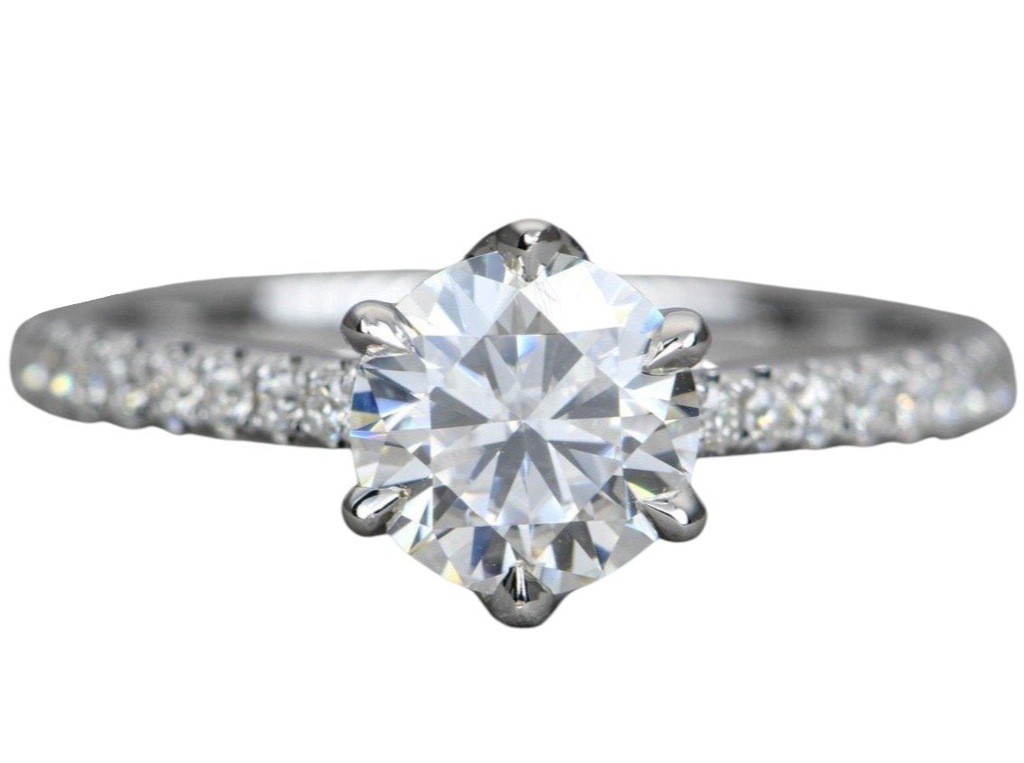 One-Carat Moissanite Engagement Ring 14K Gold 6-Prong Tulip Basket Setting AD1961 Aurora Designer