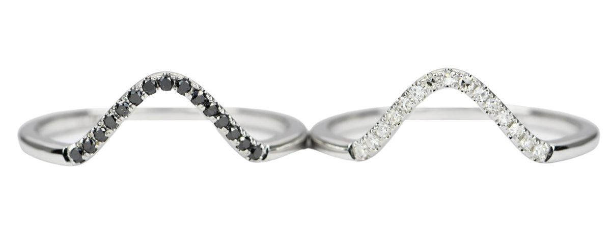 Wedding Band Style - White or Black Diamond Curved Wedding Band 14K Gold AD2021BC Aurora Designer