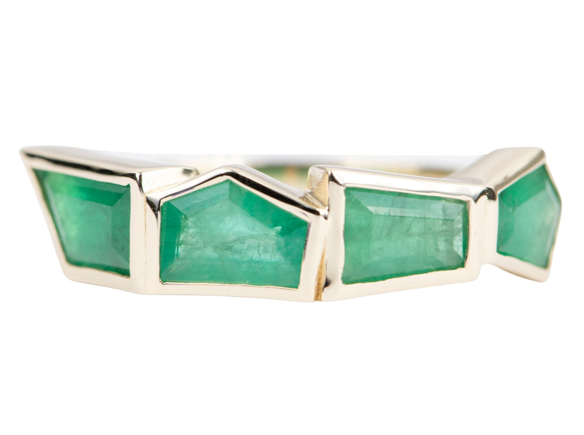 Geometric Emerald Bezel Set Wedding Band 14K Yellow Gold Unique Alternative Ring May AD2035-4 Aurora Designer