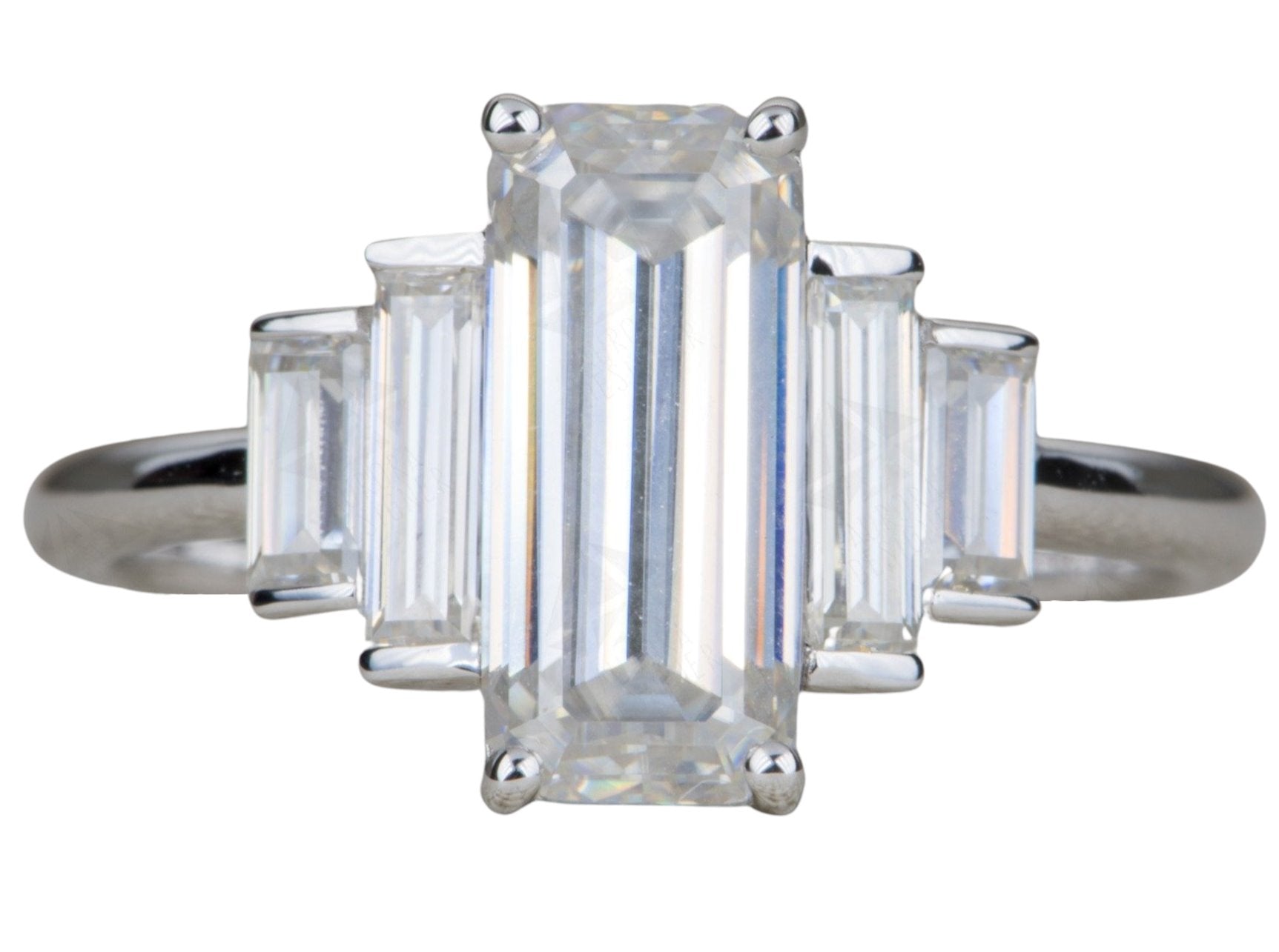 Aurora Designer Elongated Emerald Shape Moissanite 14K Gold