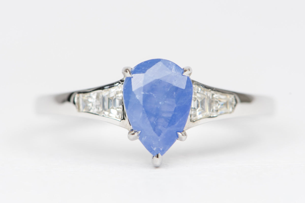 1.24ct Rustic Sapphire Moissanite Side Engagement Ring 14K White Gold AD2118-2 Aurora Designer