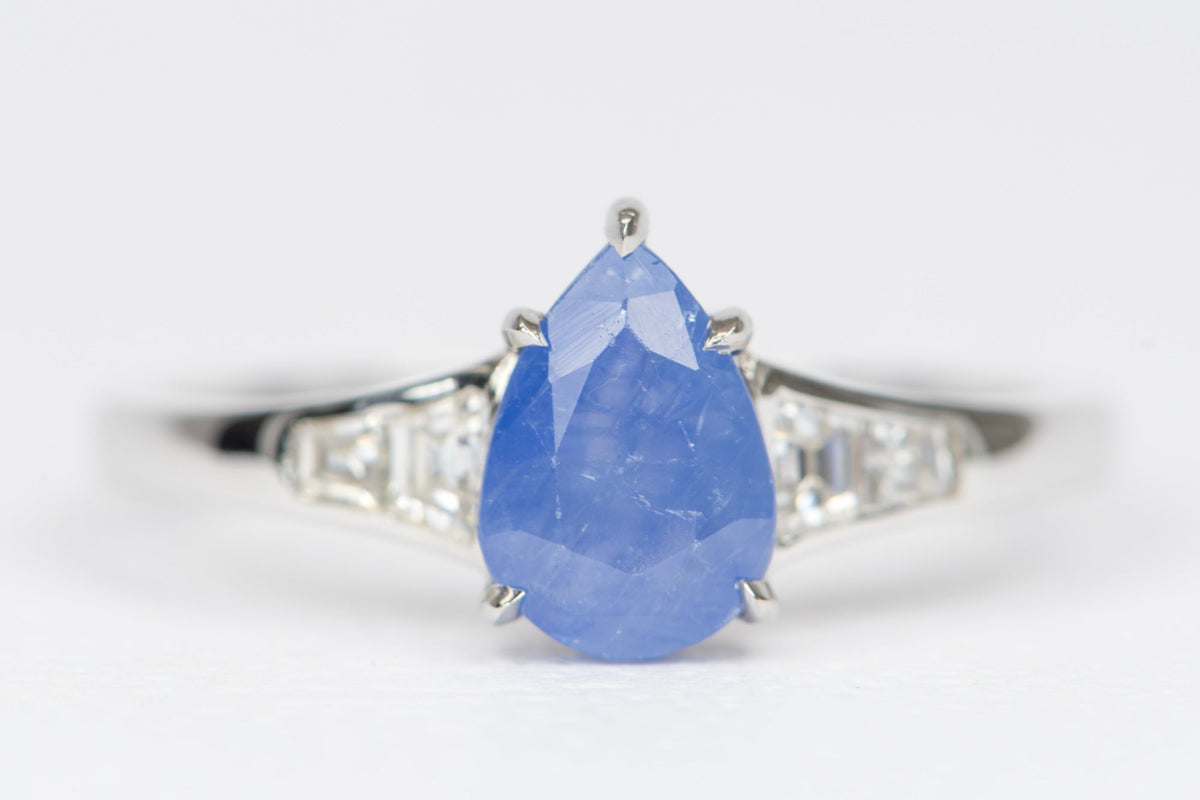 1.24ct Rustic Sapphire Moissanite Side Engagement Ring 14K White Gold AD2118-2 Aurora Designer