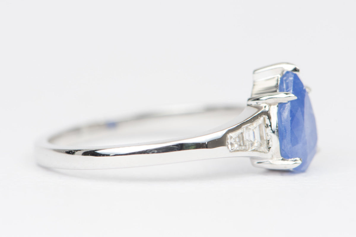 1.24ct Rustic Sapphire Moissanite Side Engagement Ring 14K White Gold AD2118-2 Aurora Designer