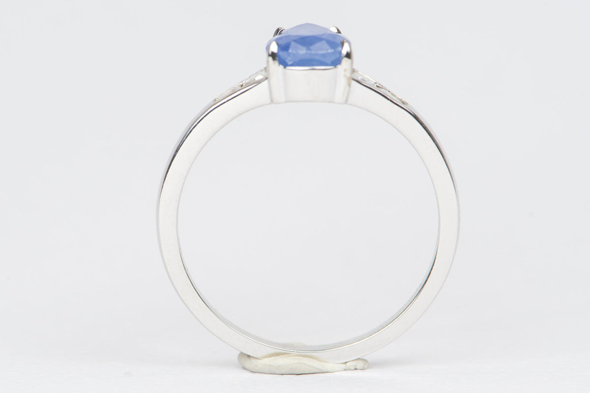 1.24ct Rustic Sapphire Moissanite Side Engagement Ring 14K White Gold AD2118-2 Aurora Designer