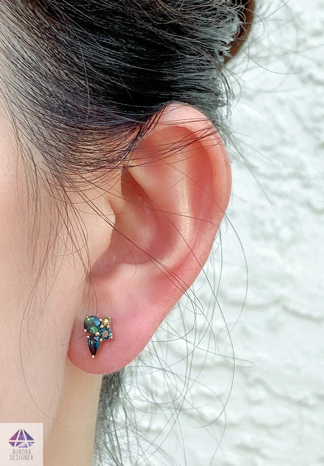 Teal Blue Sapphire Diamond Cluster Earrings 14K Gold AD2135 Aurora Designer