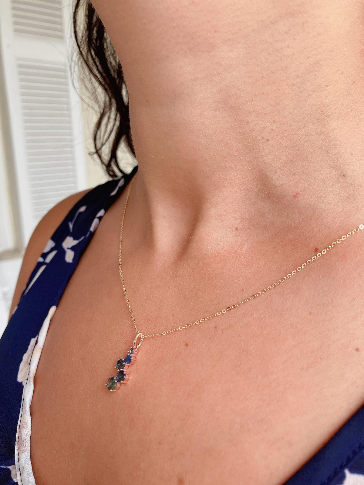 Gradual Size Teal Blue Sapphire Journey Pendant 14K Gold Necklace Chain Optional AD2136 Aurora Designer