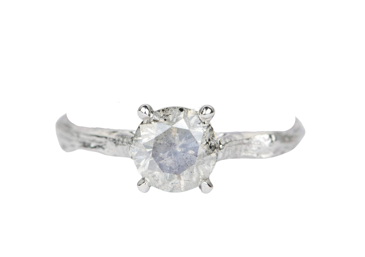 1.41ct Solitaire Salt and Pepper Diamond 14K White Gold Engagement Ring Nature Inspired AD2196-1 Aurora Designer