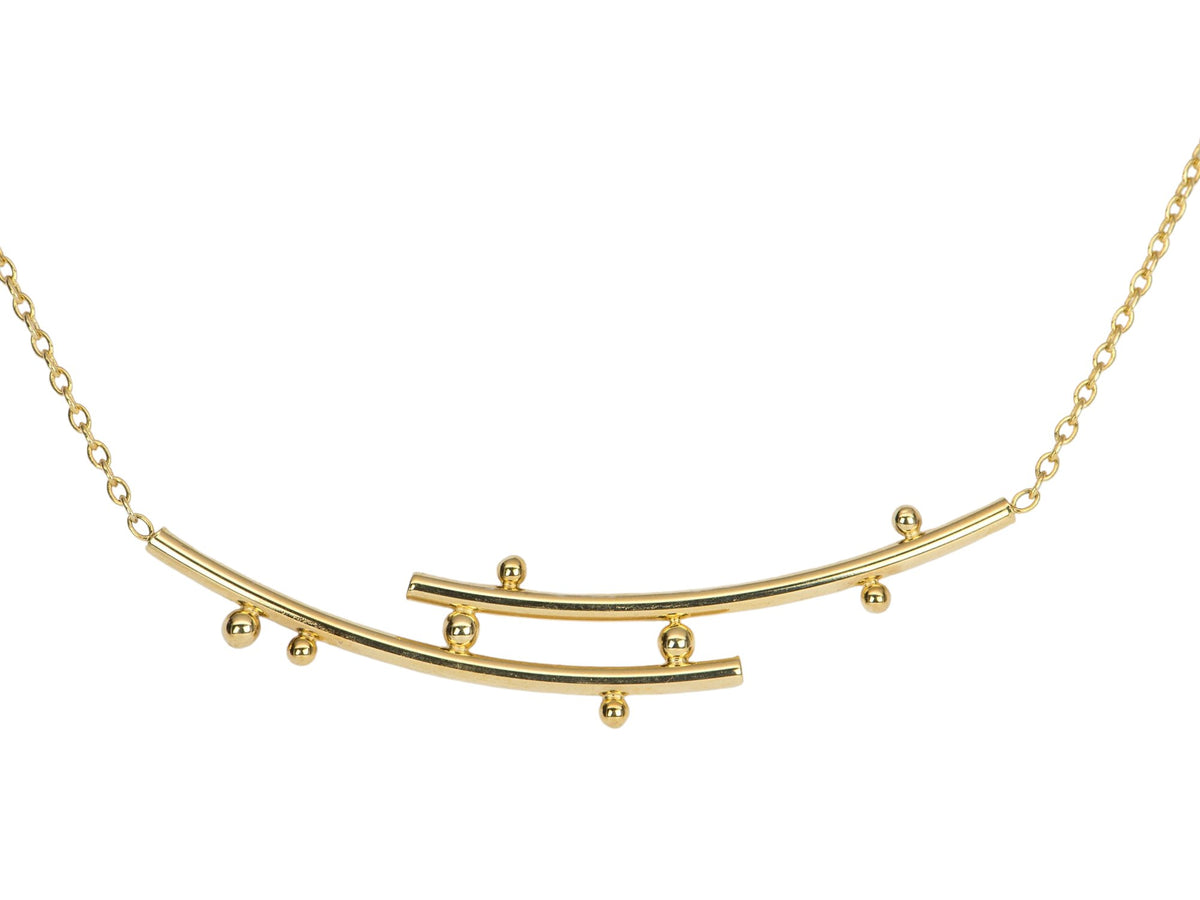 14K Yellow Gold Balance Beams &amp; Beads Contemporary Modern Design Necklace Chain Anniversary AD2283 Aurora Designer