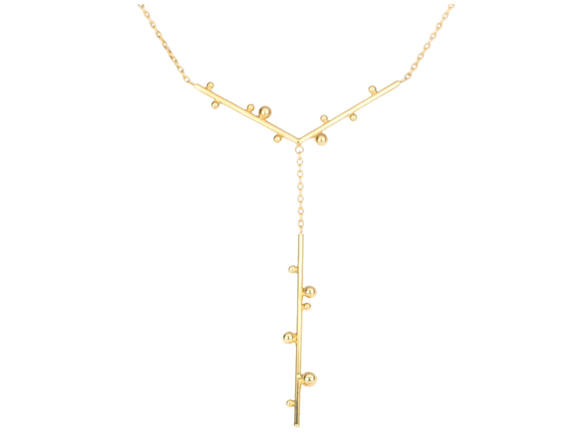 14K Yellow Gold Balance Beams &amp; Beads Contemporary Modern Design Necklace Chain Anniversary AD2284 Aurora Designer
