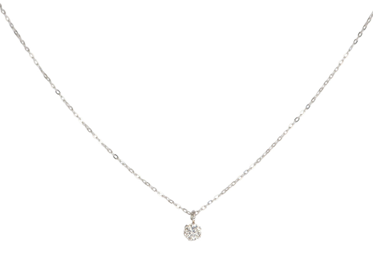Diamond Necklace PT850 White Gold Prong Set Sparkly Full Cut Single Stone April Birthstone AD2286 Aurora Designer