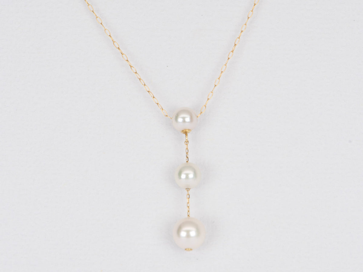 Akoya Three Pearl Necklace 18K Yellow Gold Chain Dangled Full Round Pearls June Birthstone AD2288 Aurora Designer