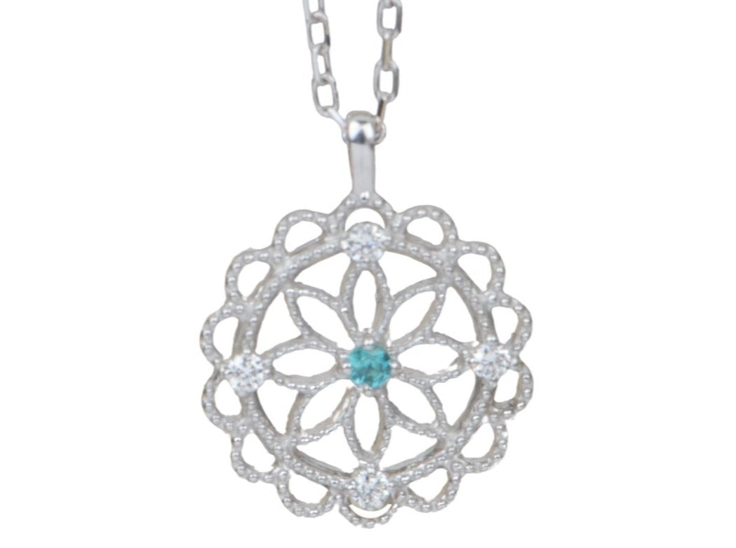 Paraiba Tourmaline and Diamond Pendant Necklace 18K White Gold Milgrain Edge April or AD2298 Aurora Designer