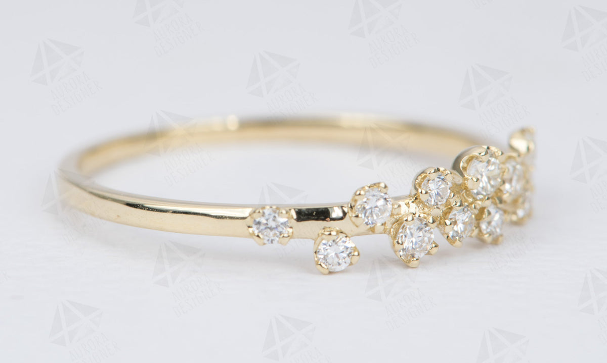 Celestial Diamond Cluster Ring 14K Gold Wedding Band AD2322 Aurora Designer