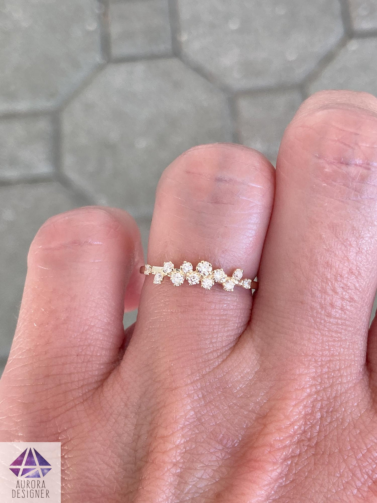 Celestial Diamond Cluster Ring 14K Gold Wedding Band AD2322 Aurora Designer